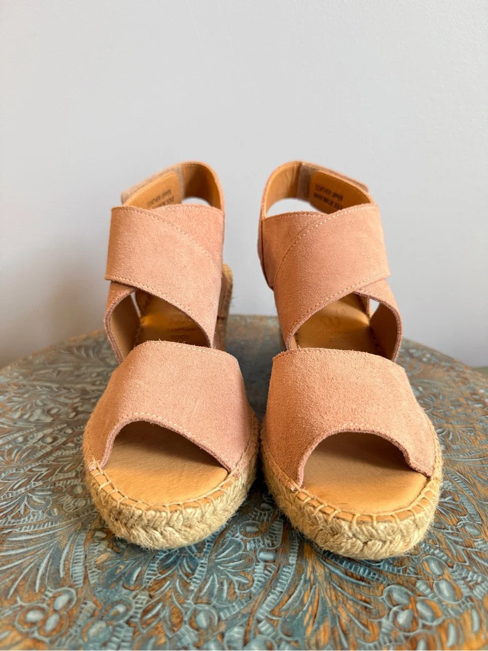 NWT! Jutelia pale pink suede wedge heel espadrilles size 39